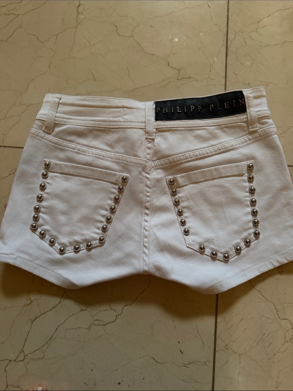 Philipp Plein White Studded Back Pocket Denim Shorts